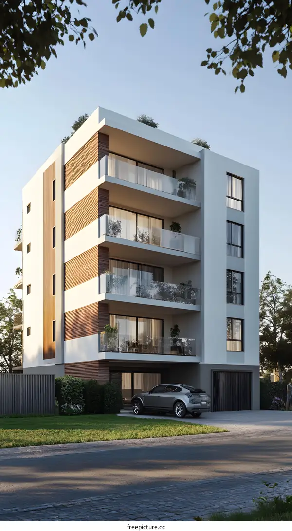 Modern Architectural Design of Apartment Building with Balconies
