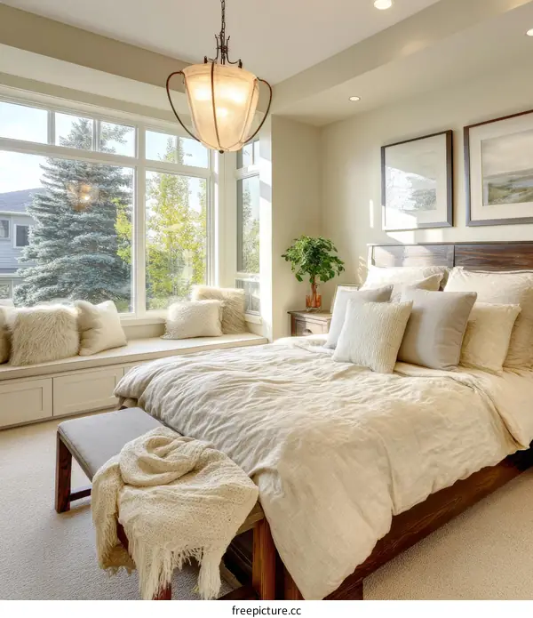Cozy Beige Bedroom with Luxurious Window Seat