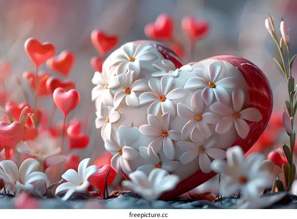 3D white flower heart