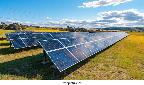 Rural Solar Panel Farm Under a Clear Sky