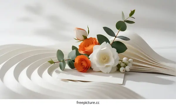 Elegant White and Orange Flowers Arranged with Green Leaves