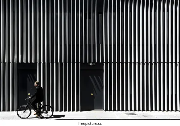 Man Riding a Bicycle in Front of a Modern Building