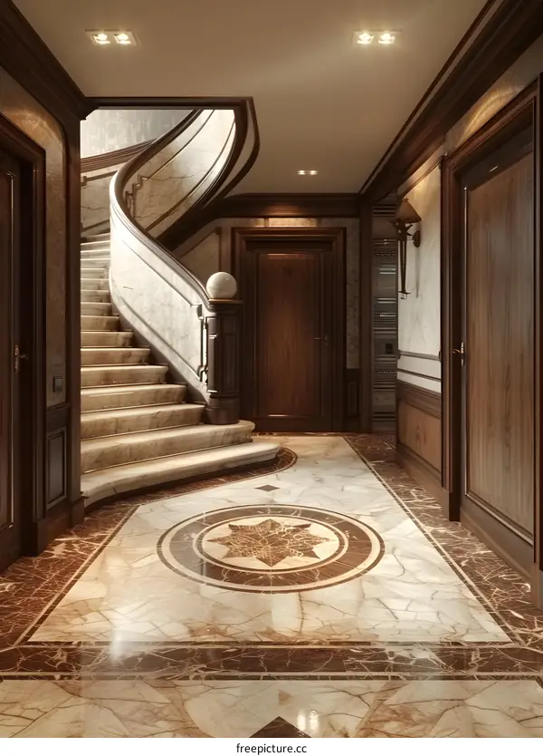 Classic Style Interior Design With Curved Staircase