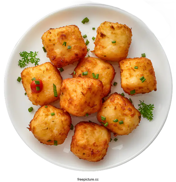 [Transparent Background PNG]Crispy Fried Potato Bites on a Plate