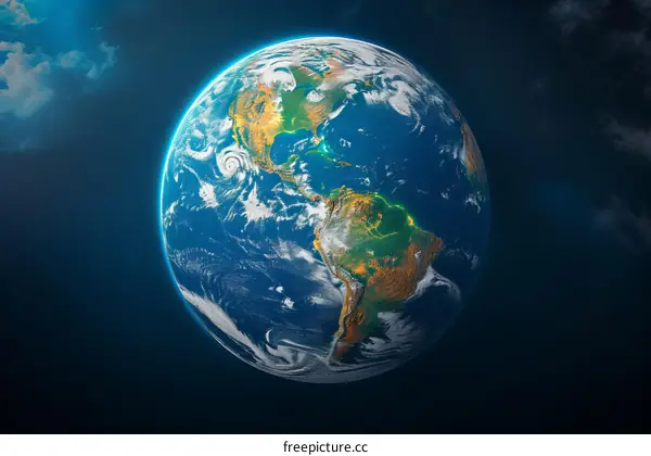 A beautiful illustration of planet Earth from space showing North and South America.