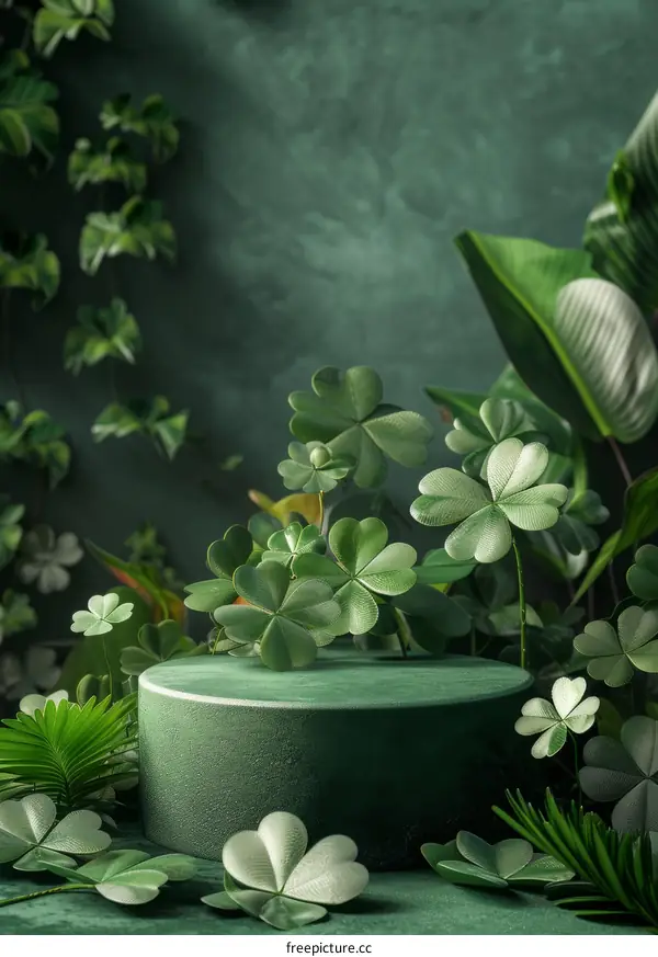 Green St Patrick's Day Podium with clovers