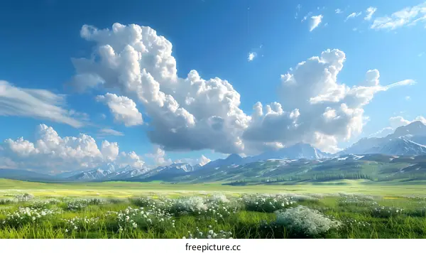 idyllic mountain landscape with blooming meadow