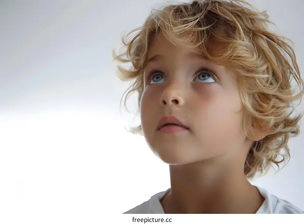 Young Boy with Blonde Hair Looking Up