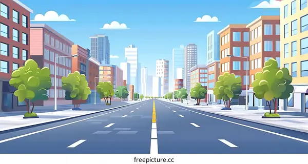 Empty Street In Modern City With Skyscrapers