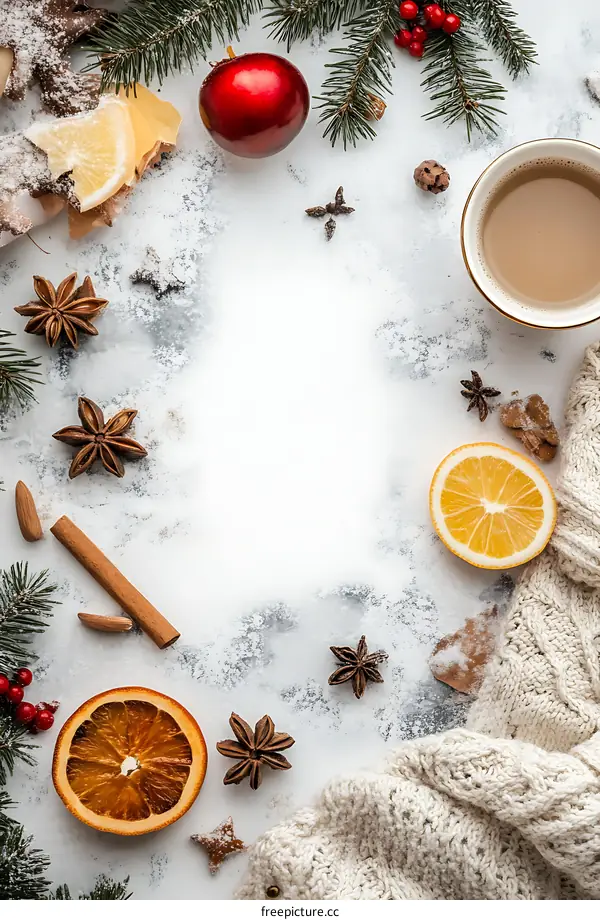 Winter Holiday Decorations With Coffee and Orange Slices
