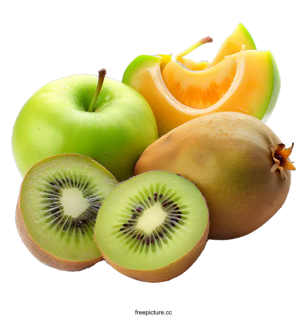 [Transparent Background PNG]Fresh Green Kiwi Apple Melon Fruit