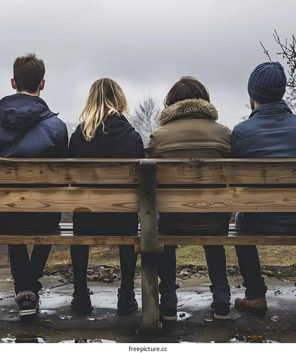 Four People Sitting on a Bench