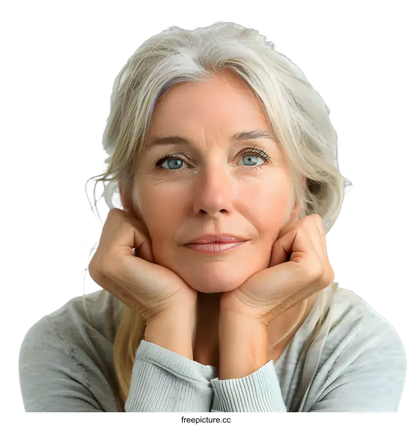 [Transparent Background PNG]Portrait of a Beautiful Mature Woman with Gray Hair