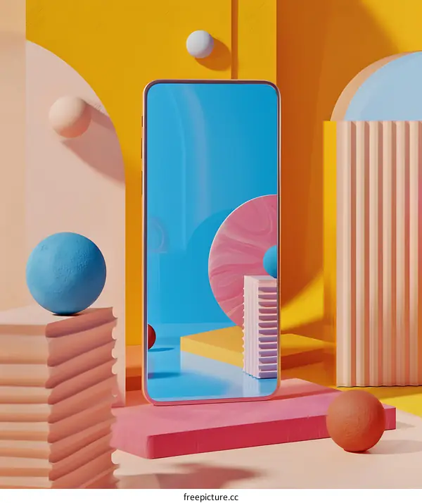 Abstract Background with Mobile Phone on a Colorful Geometric Platform