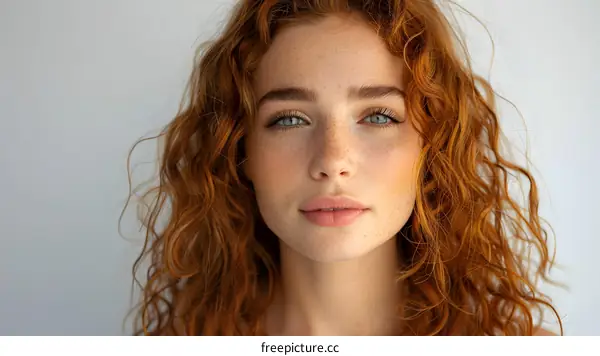 Close Up Portrait of Beautiful Redhead Woman with Blue Eyes