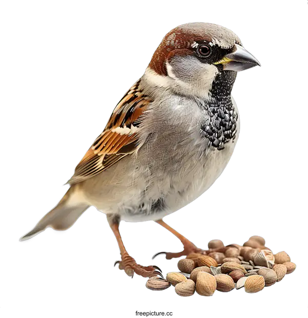 [Transparent Background PNG]House Sparrow and Seeds on White Background