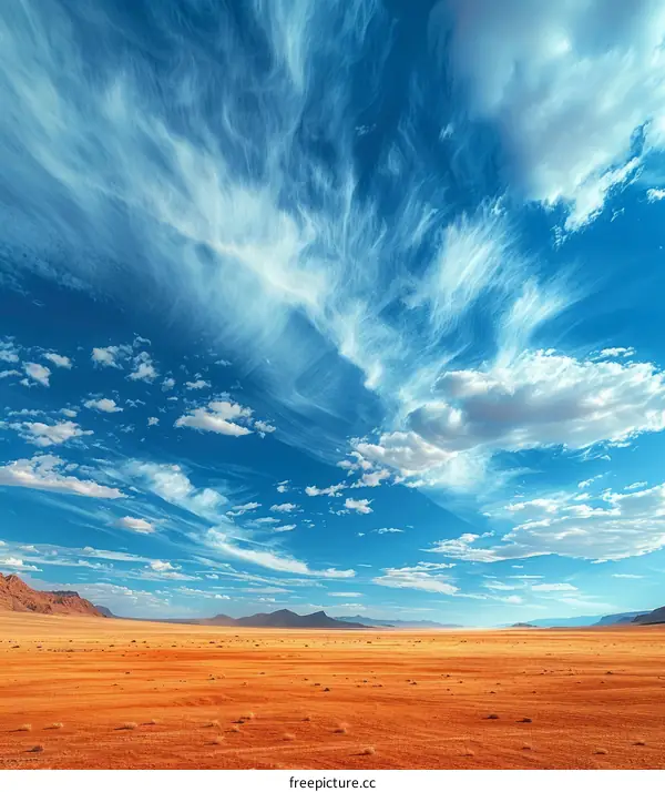 Arid Desert Landscape Under a Vast Blue Sky