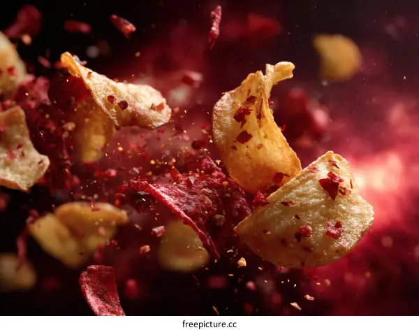 Delicious Crispy Potato Chips in Motion