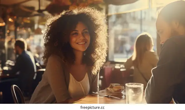 Interracial couple on a date at a restaurant