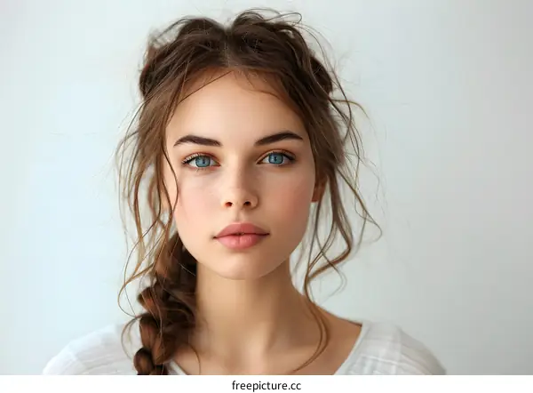 Portrait of a young Caucasian woman with blue eyes