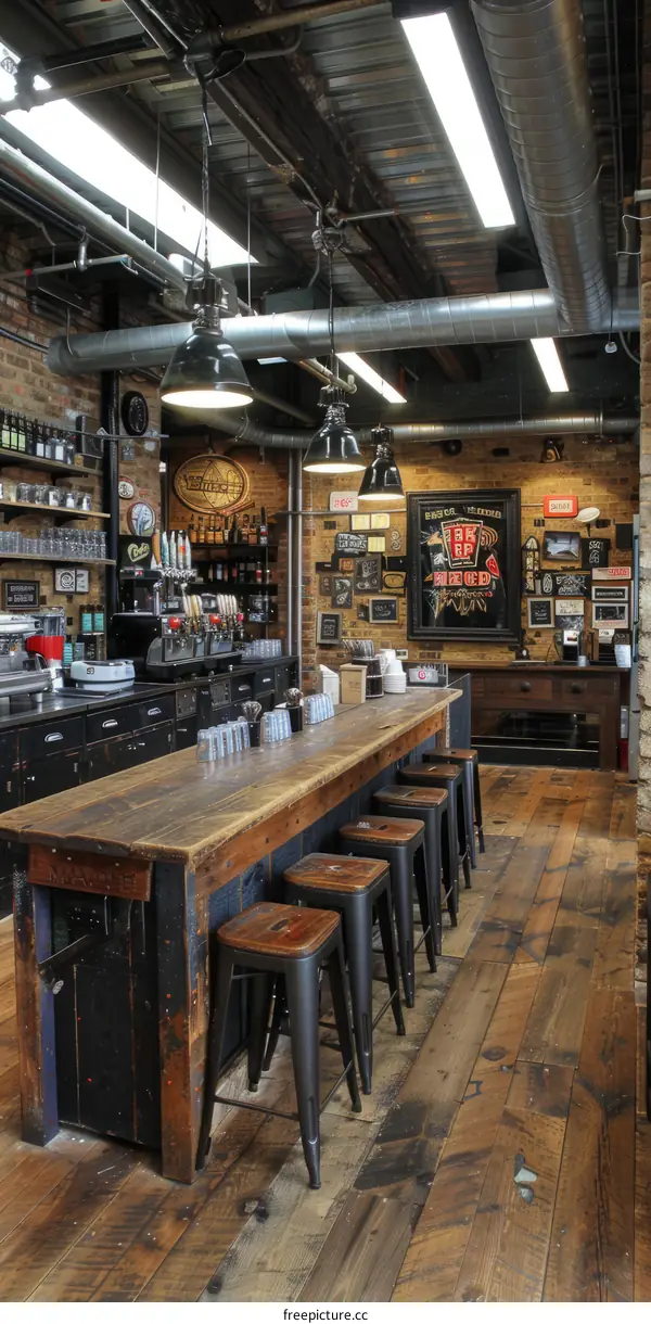 Rustic Industrial Style Cafe Interior Design With Wood And Metal Elements