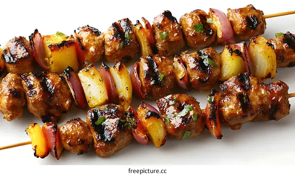 Delicious Grilled Skewers with Grilled Meat and Vegetables