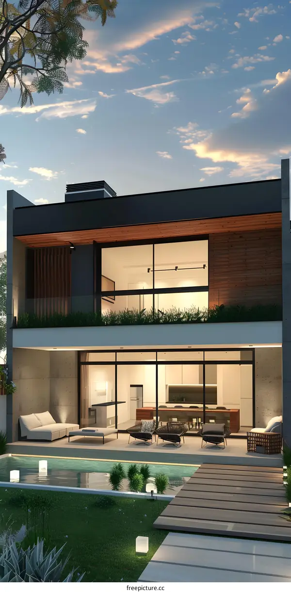 Modern House with Swimming Pool and Outdoor Patio