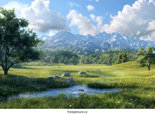 Lush Green Rolling Hills and Mountains in the Distance