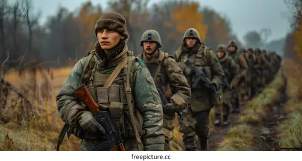 A group of soldiers in the woods