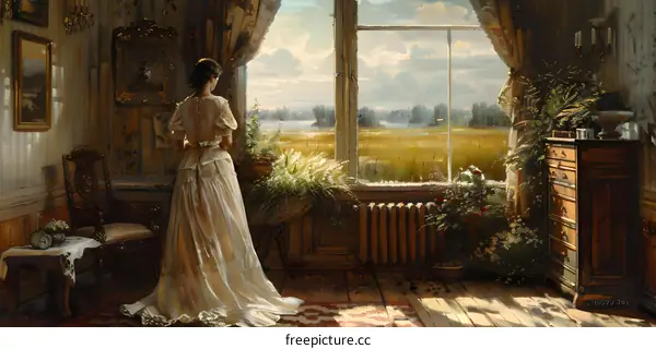 Lady standing by the window