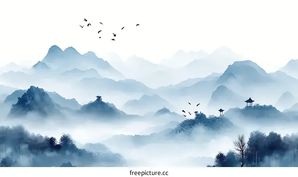 Misty Mountain Landscape Painting