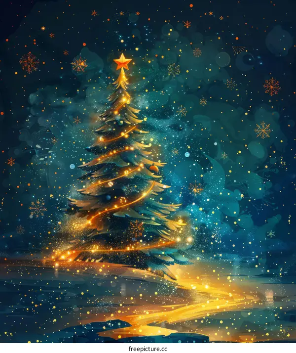 Enchanted Christmas Tree in a Snowy Forest