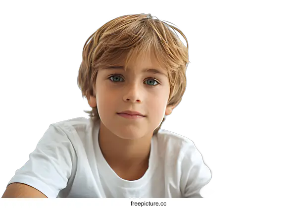[Transparent Background PNG]Portrait of a boy with blond hair and blue eyes
