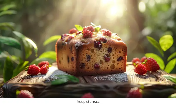 Freshly baked delicious cake with red berries