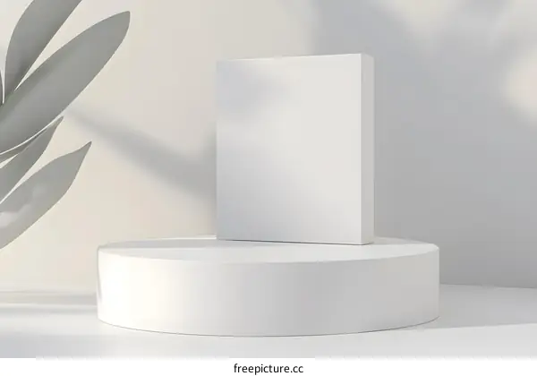 Minimalist White Product Display Stand Mockup with Plant Shadow