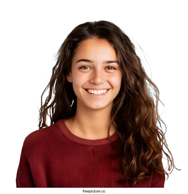 [Transparent Background PNG]Portrait of a Smiling Young Woman with Brown Hair