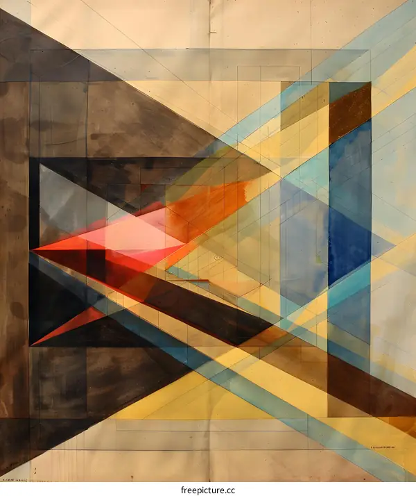 Abstract Geometric Artwork with Watercolor