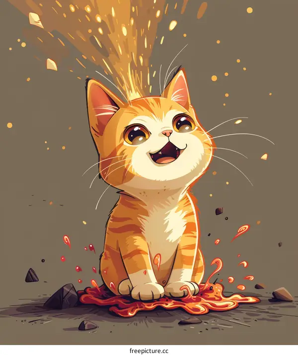 An Orange Kitten with a Fountain of Fire