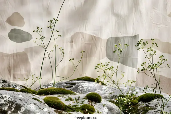 Abstract Green Plants on Stone Background