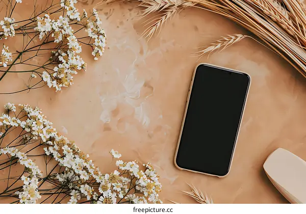 Flat Lay Photography with Flowers and Smartphone