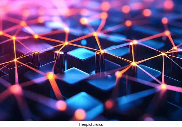 Abstract 3D Neon Network Connection