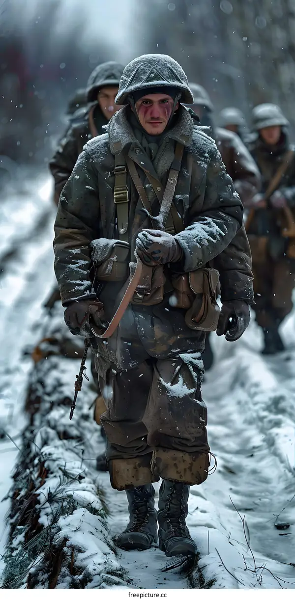 A soldier in the snow during a war.