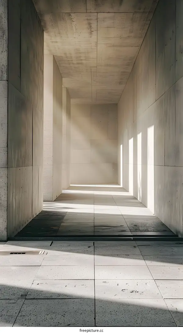 Sunlight Streaks Through Concrete Hallway