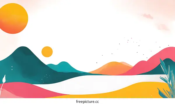 Abstract Landscape With Sun And Mountains Illustration