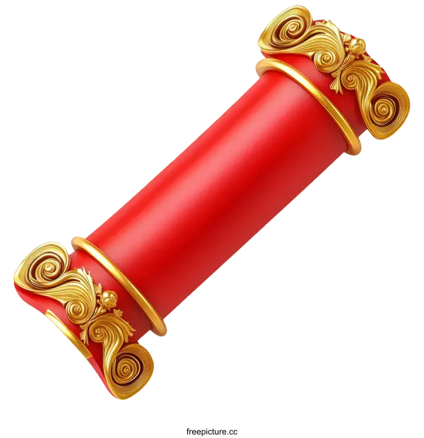 [Transparent Background PNG]Red Decorative Column with Gold Ornament