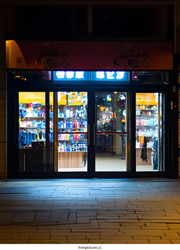 Night View Of A Store In China