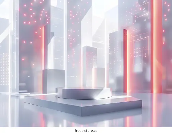 3D Rendering Of A Futuristic City With A Podium In The Center