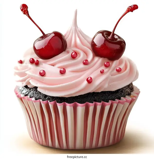 Delicious Chocolate Cupcake with Cherries