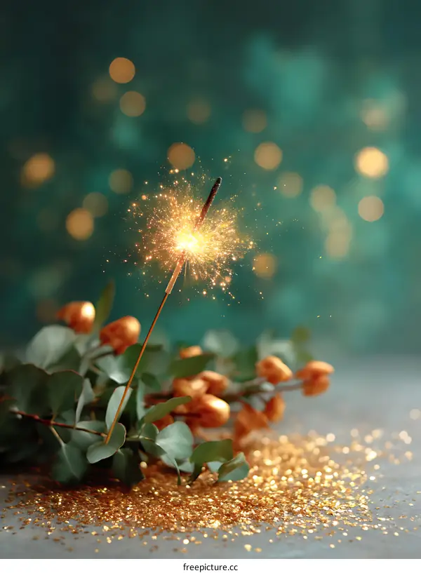 Sparkler with Golden Glitter and Eucalyptus