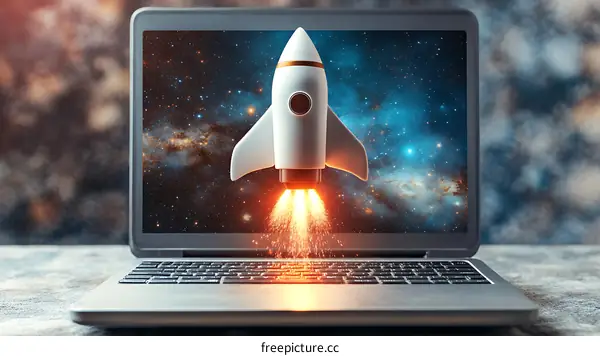 Rocket Launch on Laptop Screen Illustration